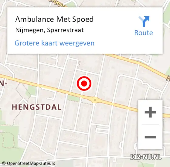 Locatie op kaart van de 112 melding: Ambulance Met Spoed Naar Nijmegen, Sparrestraat op 24 februari 2021 16:09