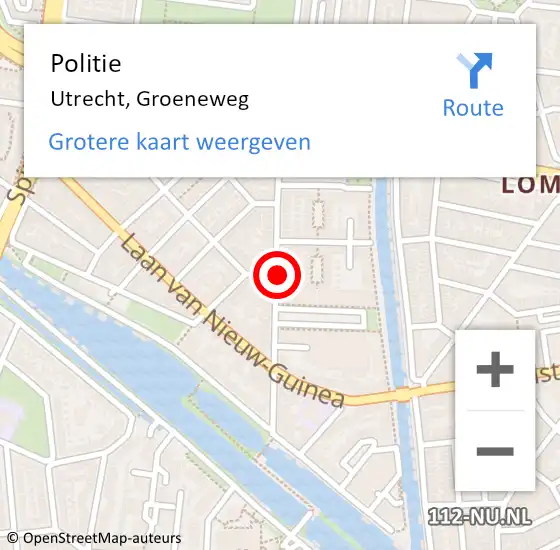 Locatie op kaart van de 112 melding: Politie Utrecht, Groeneweg op 24 februari 2021 18:40