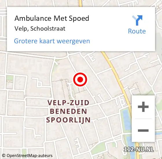 Locatie op kaart van de 112 melding: Ambulance Met Spoed Naar Velp, Schoolstraat op 25 februari 2021 00:43