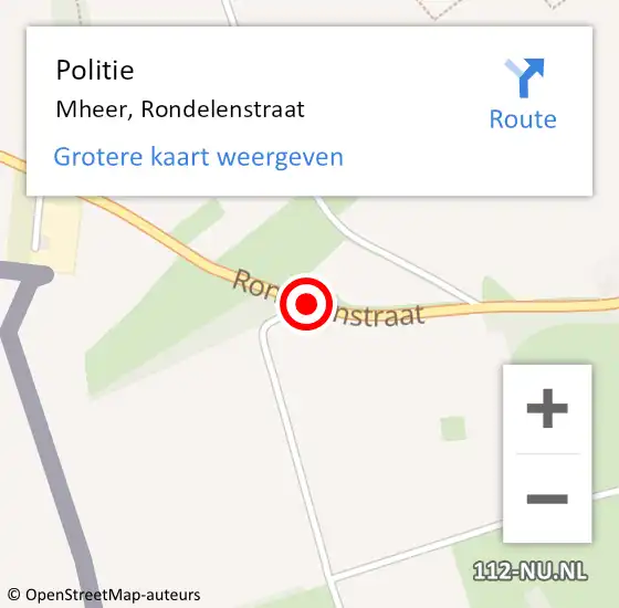 Locatie op kaart van de 112 melding: Politie Mheer, Rondelenstraat op 25 februari 2021 12:59