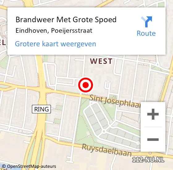 Locatie op kaart van de 112 melding: Brandweer Met Grote Spoed Naar Eindhoven, Poeijersstraat op 25 februari 2021 13:47