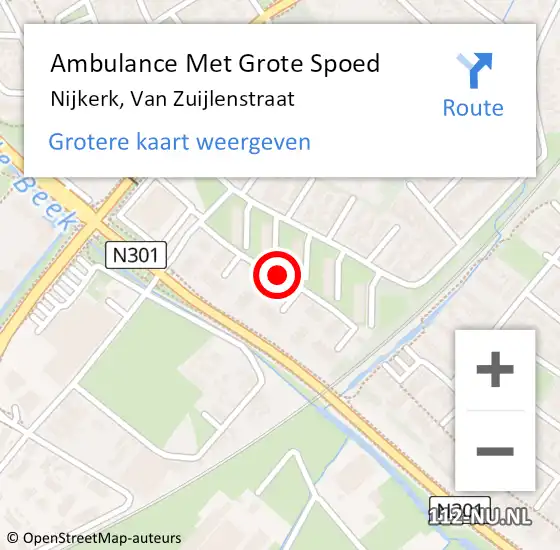 Locatie op kaart van de 112 melding: Ambulance Met Grote Spoed Naar Nijkerk, Van Zuijlenstraat op 25 februari 2021 17:05