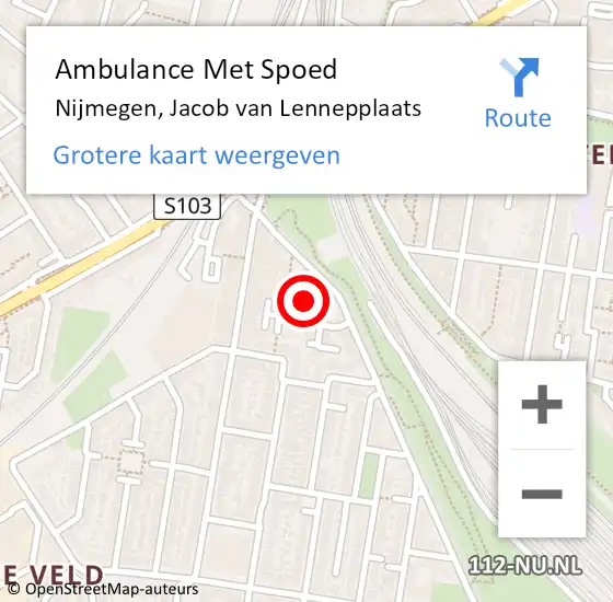 Locatie op kaart van de 112 melding: Ambulance Met Spoed Naar Nijmegen, Jacob van Lennepplaats op 25 februari 2021 19:33