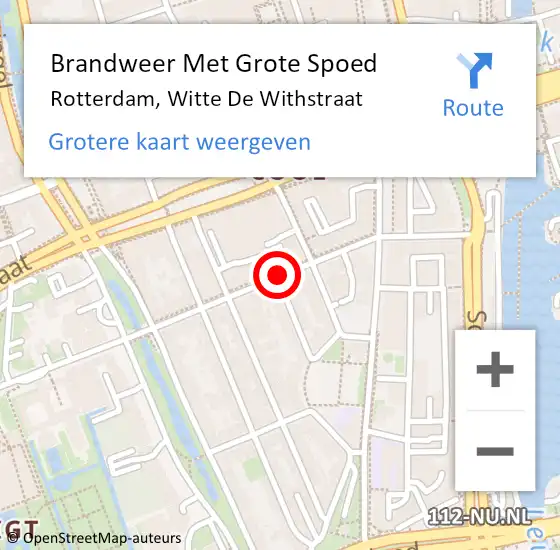 Locatie op kaart van de 112 melding: Brandweer Met Grote Spoed Naar Rotterdam, Witte De Withstraat op 25 februari 2021 19:35