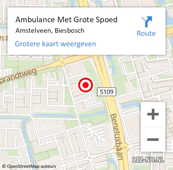 Locatie op kaart van de 112 melding: Ambulance Met Grote Spoed Naar Amstelveen, Biesbosch op 25 februari 2021 19:38