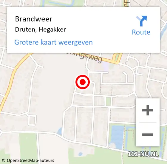 Locatie op kaart van de 112 melding: Brandweer Druten, Hegakker op 26 februari 2021 16:09