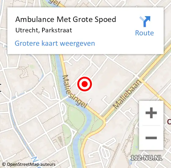 Locatie op kaart van de 112 melding: Ambulance Met Grote Spoed Naar Utrecht, Parkstraat op 26 februari 2021 17:40