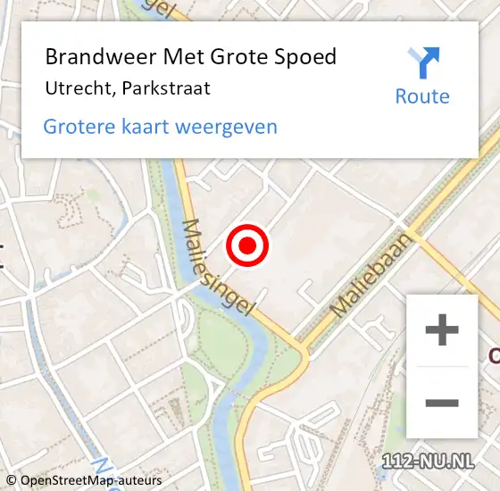 Locatie op kaart van de 112 melding: Brandweer Met Grote Spoed Naar Utrecht, Parkstraat op 26 februari 2021 17:53