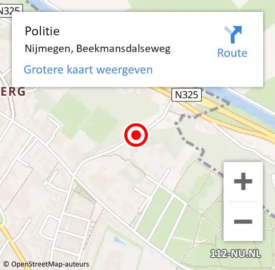 Locatie op kaart van de 112 melding: Politie Nijmegen, Beekmansdalseweg op 26 februari 2021 18:33
