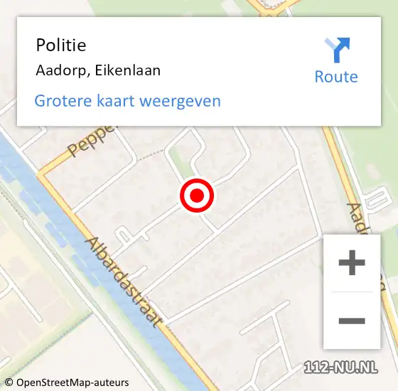 Locatie op kaart van de 112 melding: Politie Aadorp, Eikenlaan op 27 februari 2021 02:07
