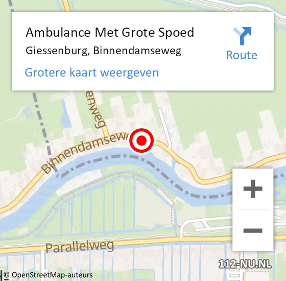 Locatie op kaart van de 112 melding: Ambulance Met Grote Spoed Naar Giessenburg, Binnendamseweg op 27 februari 2021 08:09