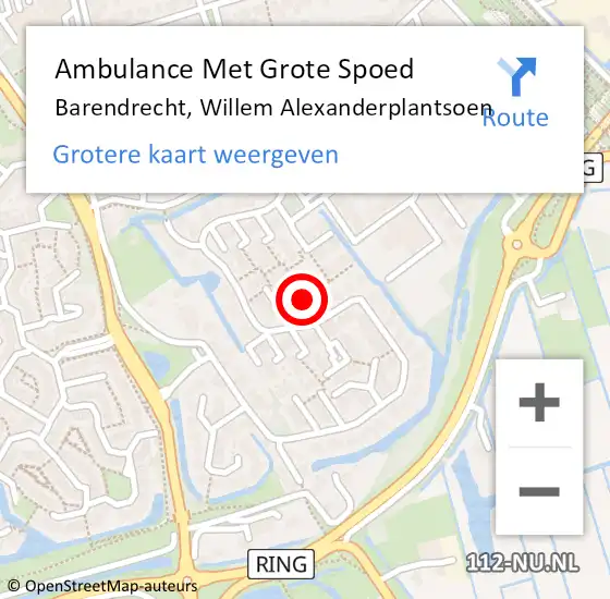 Locatie op kaart van de 112 melding: Ambulance Met Grote Spoed Naar Barendrecht, Willem Alexanderplantsoen op 27 februari 2021 14:23