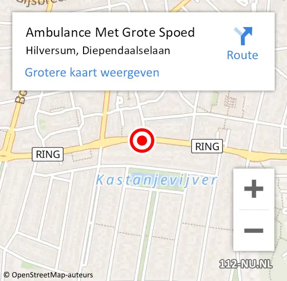 Locatie op kaart van de 112 melding: Ambulance Met Grote Spoed Naar Hilversum, Diependaalselaan op 27 februari 2021 21:02