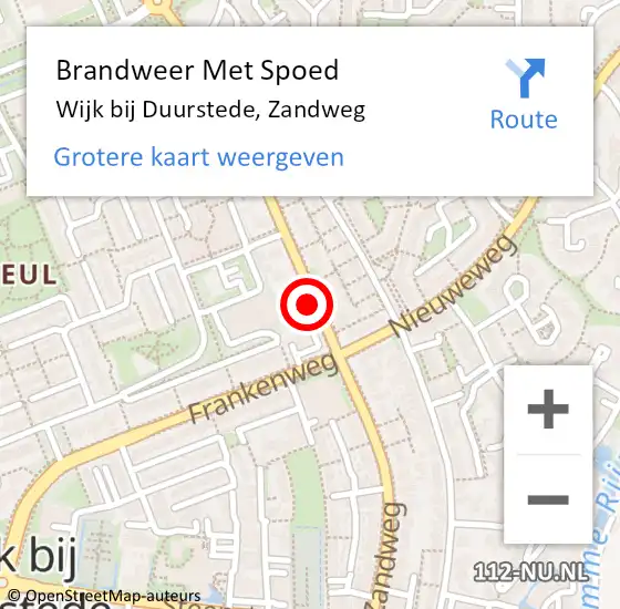 Locatie op kaart van de 112 melding: Brandweer Met Spoed Naar Wijk bij Duurstede, Zandweg op 27 februari 2021 22:08
