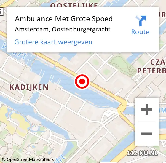 Locatie op kaart van de 112 melding: Ambulance Met Grote Spoed Naar Amsterdam, Oostenburgergracht op 27 februari 2021 23:57