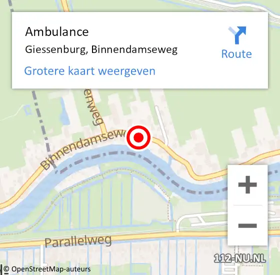 Locatie op kaart van de 112 melding: Ambulance Giessenburg, Binnendamseweg op 1 maart 2021 12:16