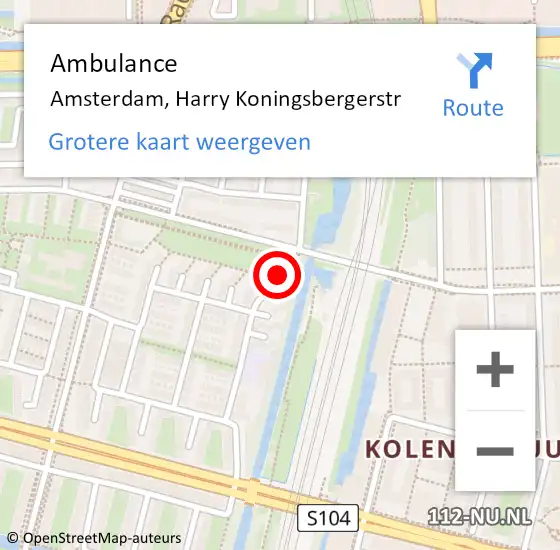 Locatie op kaart van de 112 melding: Ambulance Amsterdam, Harry Koningsbergerstr op 1 maart 2021 12:56