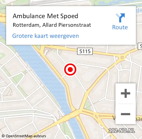 Locatie op kaart van de 112 melding: Ambulance Met Spoed Naar Rotterdam, Allard Piersonstraat op 1 maart 2021 13:50
