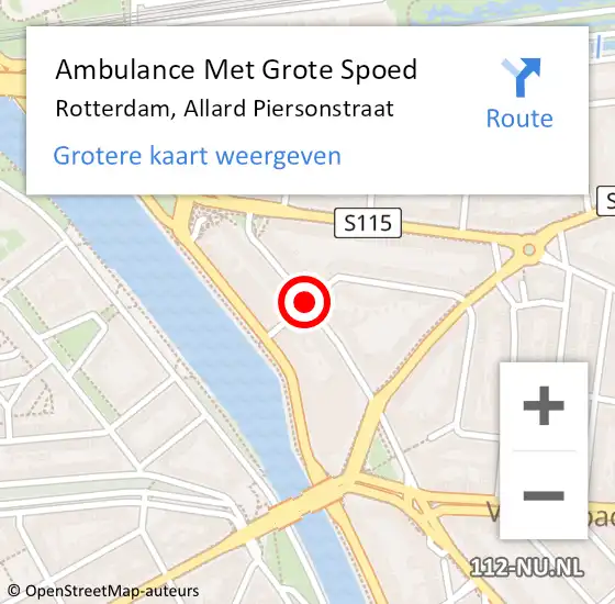 Locatie op kaart van de 112 melding: Ambulance Met Grote Spoed Naar Rotterdam, Allard Piersonstraat op 1 maart 2021 13:55