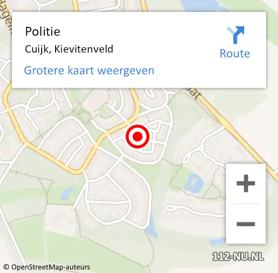 Locatie op kaart van de 112 melding: Politie Cuijk, Kievitenveld op 1 maart 2021 14:39