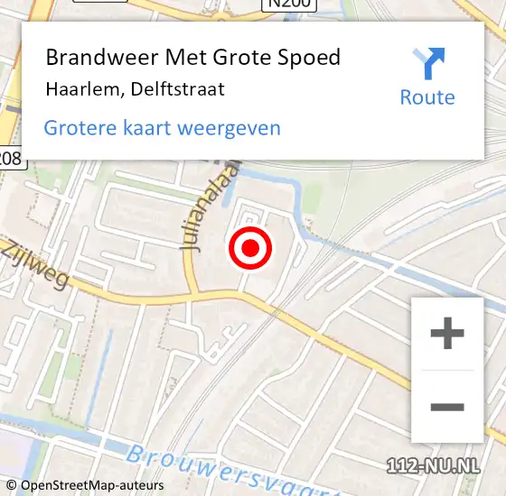 Locatie op kaart van de 112 melding: Brandweer Met Grote Spoed Naar Haarlem, Delftstraat op 1 maart 2021 17:49