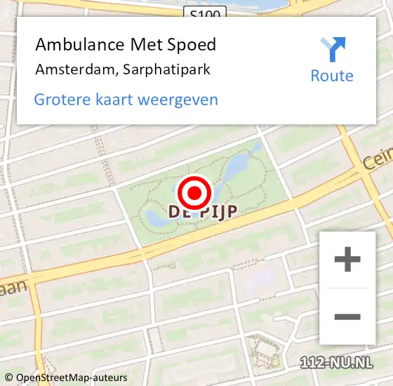 Locatie op kaart van de 112 melding: Ambulance Met Spoed Naar Amsterdam, Sarphatipark op 1 maart 2021 17:59