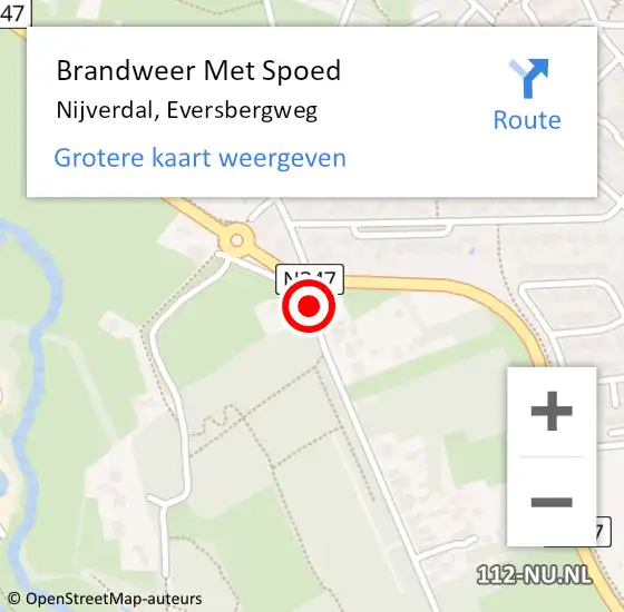 Locatie op kaart van de 112 melding: Brandweer Met Spoed Naar Nijverdal, Eversbergweg op 1 maart 2021 19:52