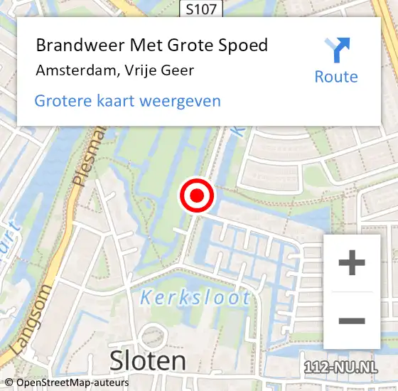 Locatie op kaart van de 112 melding: Brandweer Met Grote Spoed Naar Amsterdam, Vrije Geer op 1 maart 2021 21:08