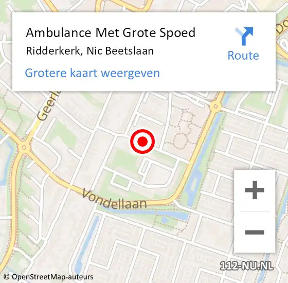 Locatie op kaart van de 112 melding: Ambulance Met Grote Spoed Naar Ridderkerk, Nic Beetslaan op 3 maart 2021 17:34