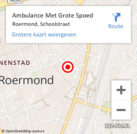 Locatie op kaart van de 112 melding: Ambulance Met Grote Spoed Naar Roermond, Schoolstraat op 3 maart 2021 21:21