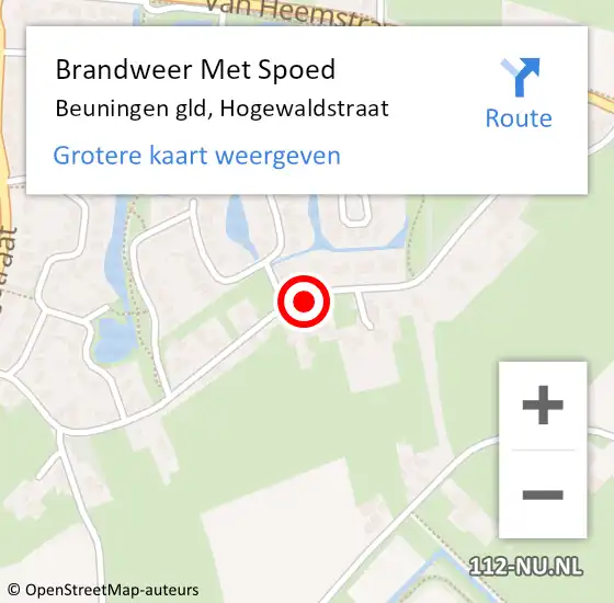 Locatie op kaart van de 112 melding: Brandweer Met Spoed Naar Beuningen gld, Hogewaldstraat op 4 maart 2021 06:25