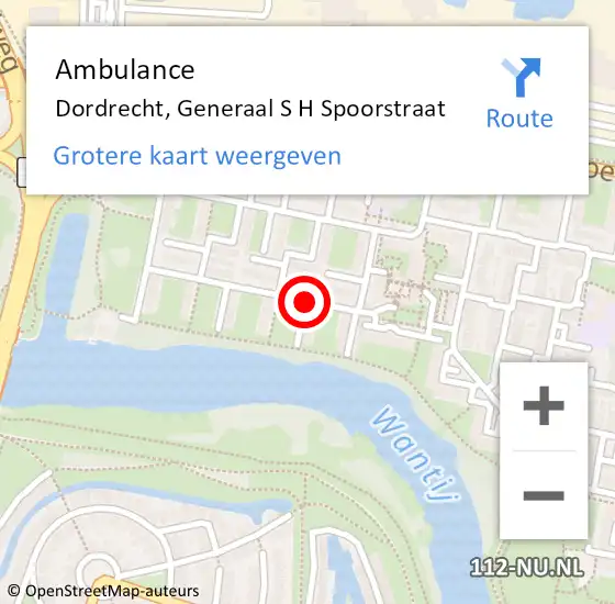 Locatie op kaart van de 112 melding: Ambulance Dordrecht, Generaal S H Spoorstraat op 4 maart 2021 15:04