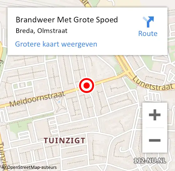 Locatie op kaart van de 112 melding: Brandweer Met Grote Spoed Naar Breda, Olmstraat op 4 maart 2021 18:54