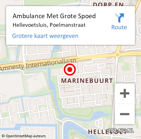 Locatie op kaart van de 112 melding: Ambulance Met Grote Spoed Naar Hellevoetsluis, Poelmanstraat op 5 maart 2021 22:18