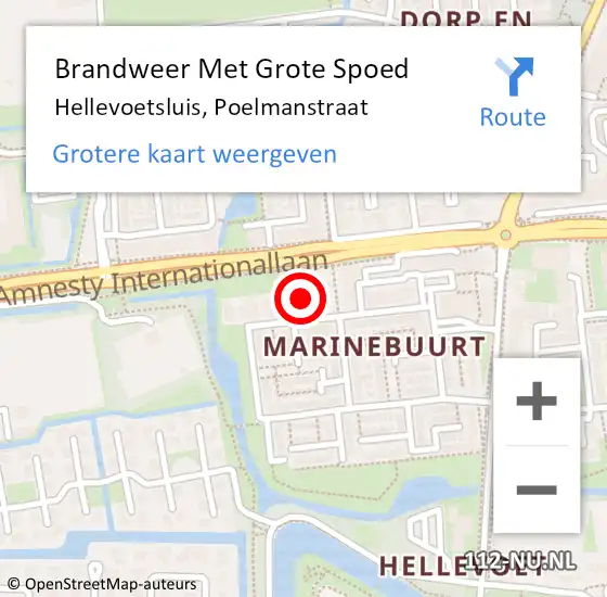 Locatie op kaart van de 112 melding: Brandweer Met Grote Spoed Naar Hellevoetsluis, Poelmanstraat op 5 maart 2021 22:28