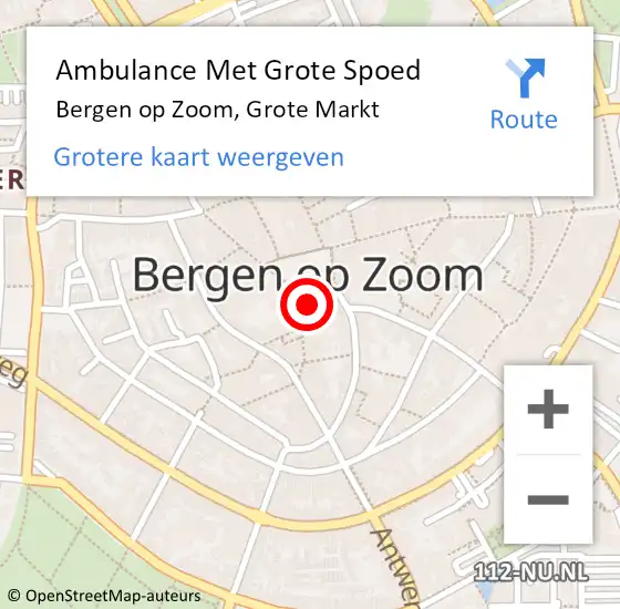 Locatie op kaart van de 112 melding: Ambulance Met Grote Spoed Naar Bergen op Zoom, Grote Markt op 5 maart 2021 22:31
