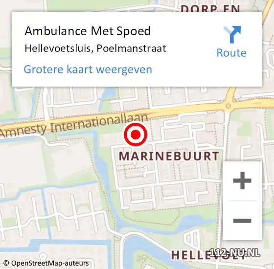 Locatie op kaart van de 112 melding: Ambulance Met Spoed Naar Hellevoetsluis, Poelmanstraat op 6 maart 2021 00:49