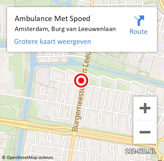 Locatie op kaart van de 112 melding: Ambulance Met Spoed Naar Amsterdam, Burg van Leeuwenlaan op 6 maart 2021 16:31