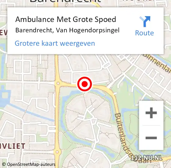 Locatie op kaart van de 112 melding: Ambulance Met Grote Spoed Naar Barendrecht, Van Hogendorpsingel op 6 maart 2021 18:48