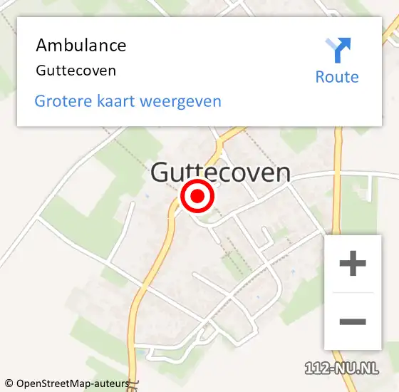 Locatie op kaart van de 112 melding: Ambulance Guttecoven op 6 maart 2021 19:24