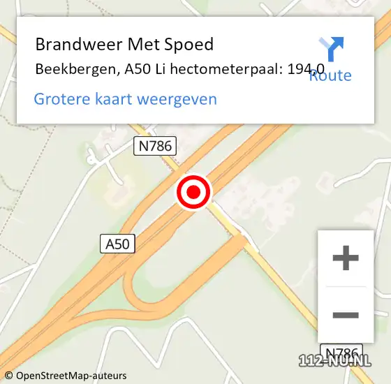 Locatie op kaart van de 112 melding: Brandweer Met Spoed Naar Beekbergen, A50 Li hectometerpaal: 194,0 op 7 maart 2021 12:32
