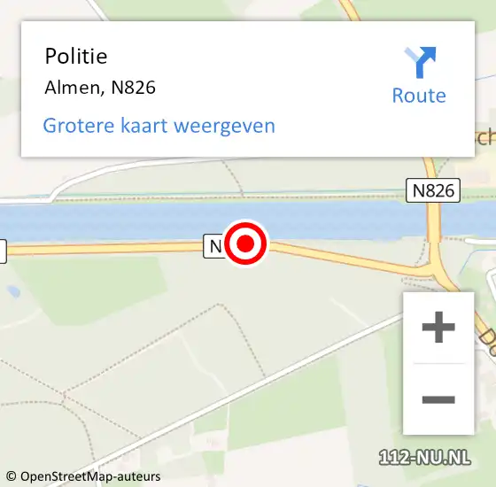 Locatie op kaart van de 112 melding: Politie Almen, N826 op 7 maart 2021 16:51
