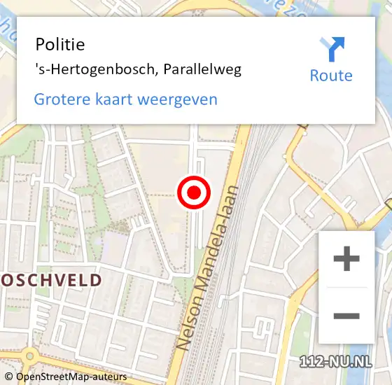 Locatie op kaart van de 112 melding: Politie 's-Hertogenbosch, Parallelweg op 8 maart 2021 05:30