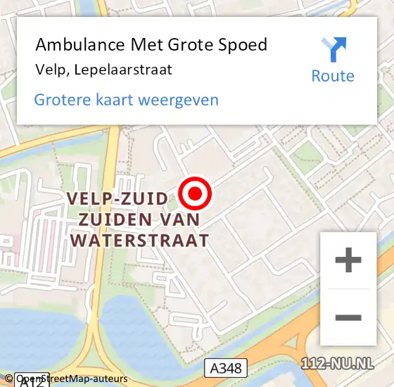 Locatie op kaart van de 112 melding: Ambulance Met Grote Spoed Naar Velp, Lepelaarstraat op 9 maart 2021 10:33