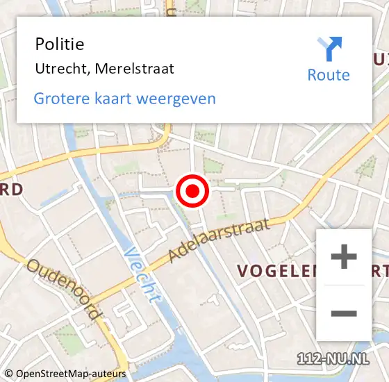 Locatie op kaart van de 112 melding: Politie Utrecht, Merelstraat op 9 maart 2021 13:41