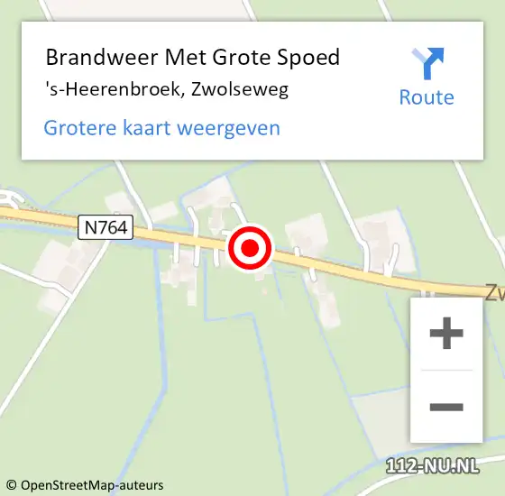 Locatie op kaart van de 112 melding: Brandweer Met Grote Spoed Naar 's-Heerenbroek, Zwolseweg op 9 maart 2021 14:19