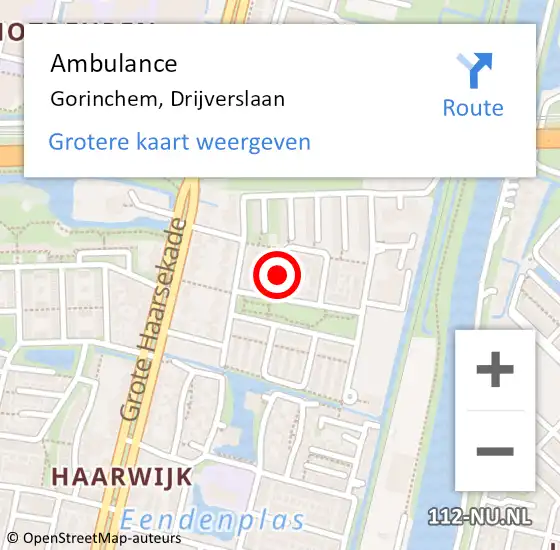 Locatie op kaart van de 112 melding: Ambulance Gorinchem, Drijverslaan op 11 maart 2021 09:19