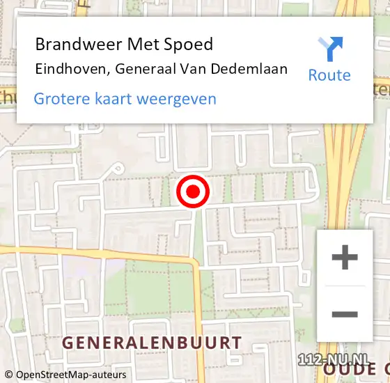 Locatie op kaart van de 112 melding: Brandweer Met Spoed Naar Eindhoven, Generaal Van Dedemlaan op 11 maart 2021 11:13