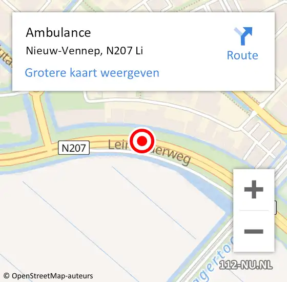 Locatie op kaart van de 112 melding: Ambulance Nieuw-Vennep, N207 Li op 11 maart 2021 11:16