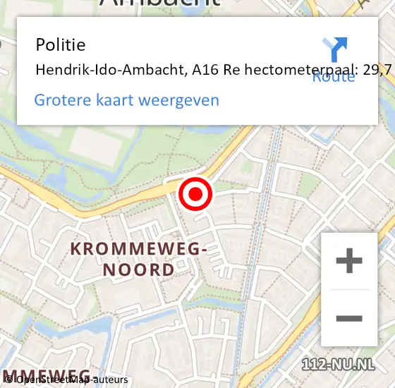 Locatie op kaart van de 112 melding: Politie Hendrik-Ido-Ambacht, A16 Re hectometerpaal: 29,7 op 11 maart 2021 12:34